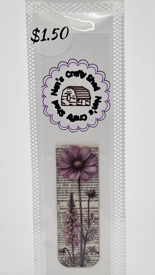 Pink Flower on a Page Magnetic Bookmark