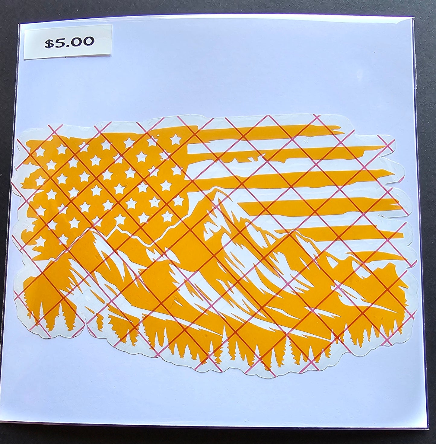 Distressed American Flag with Mountains Decal