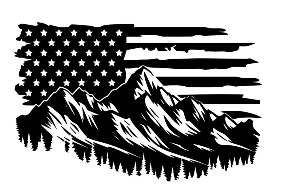 Distressed American Flag with Mountains Decal