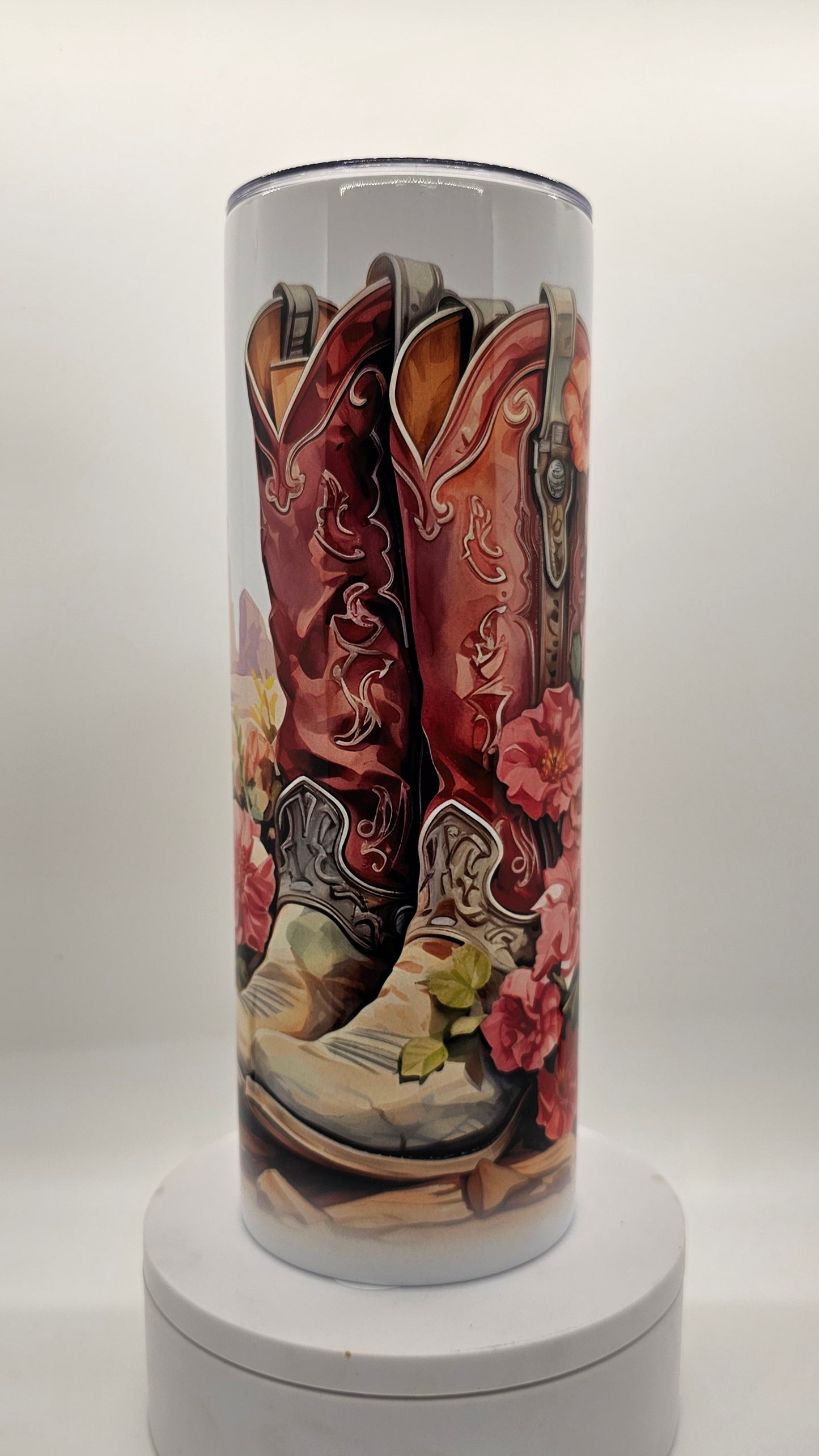Pink Cowgirl Boots with Flowers Tumbler