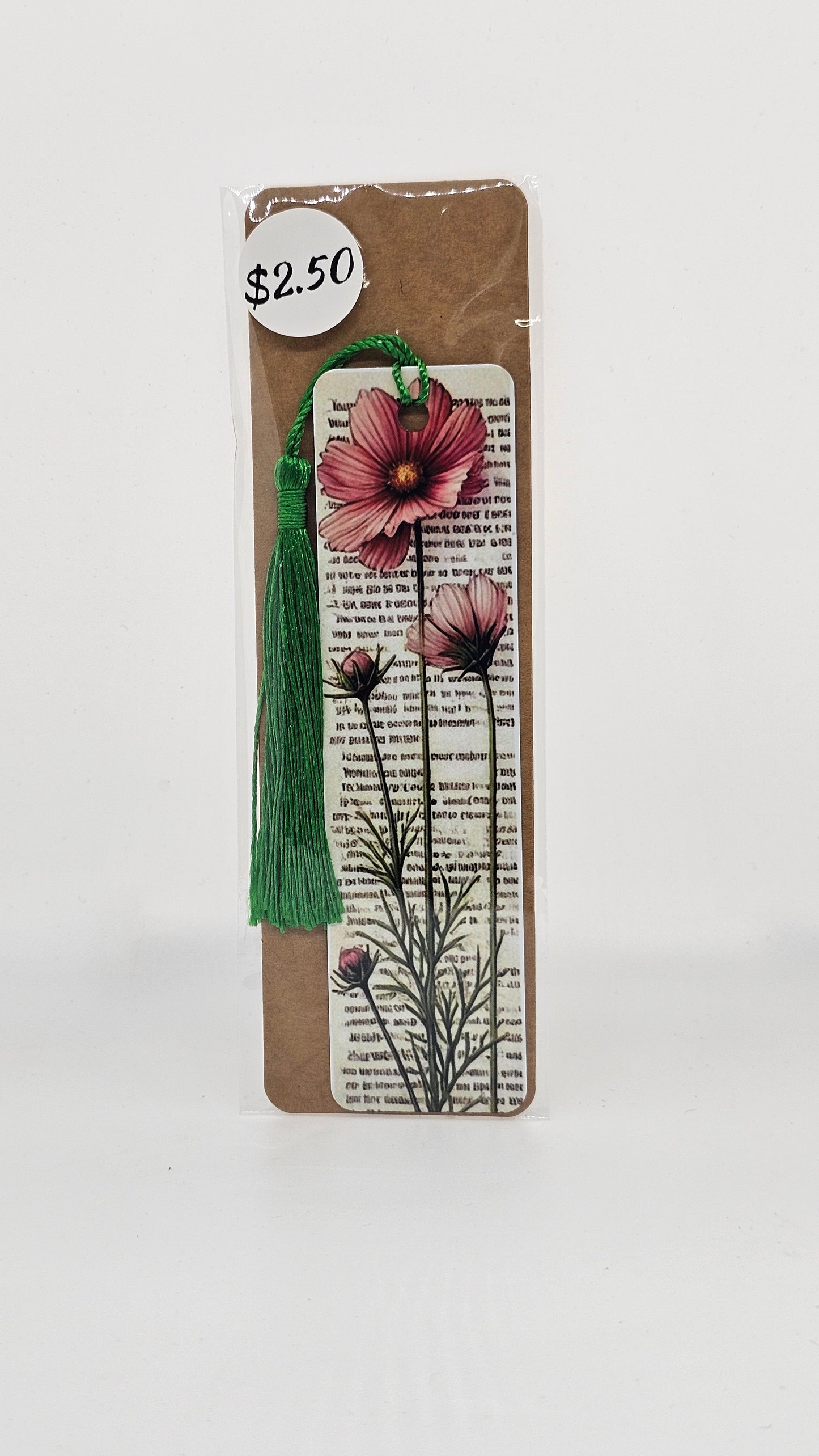 Pink Flowers on a Page Bookmark