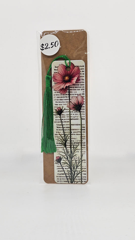 Pink Flowers on a Page Bookmark