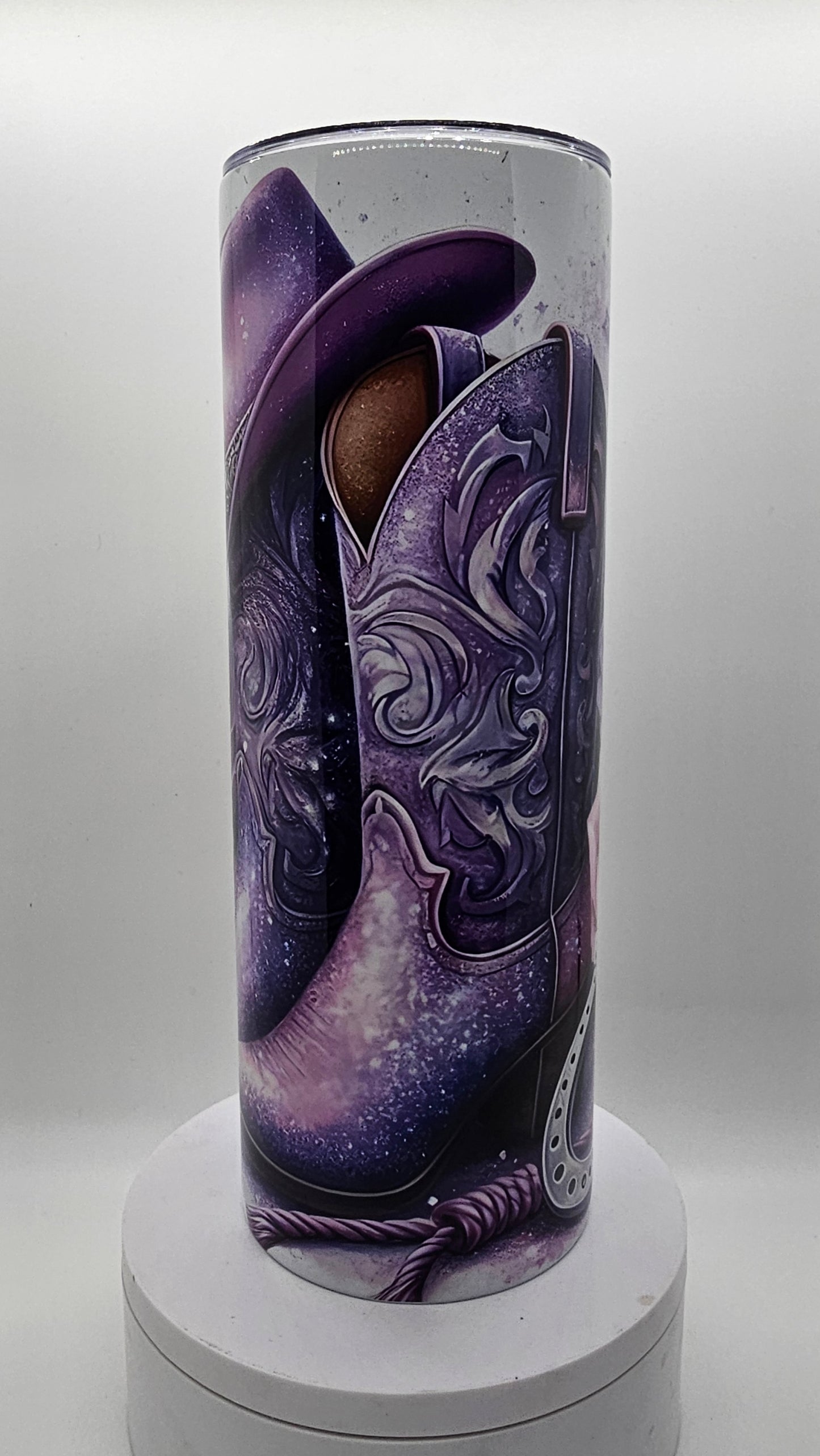 Purple Boots and Hat on White Background Tumbler