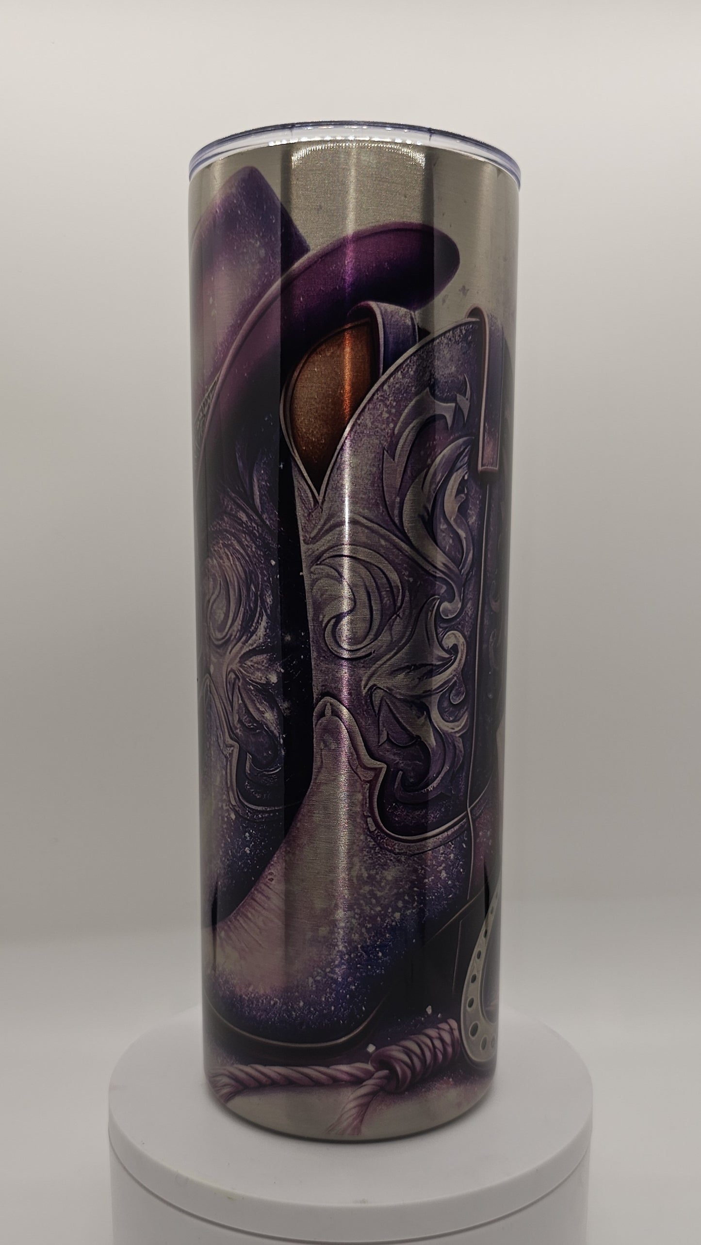 Purple Boots and Hat on Silver Background Tumbler