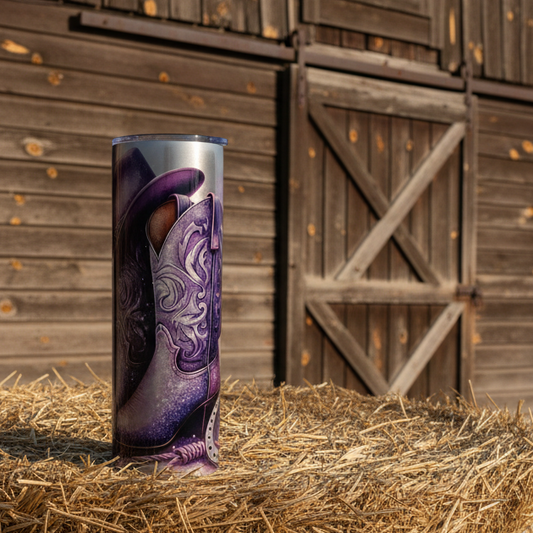 Purple Boots and Hat on Silver Background Tumbler