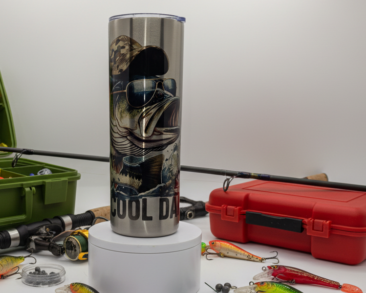 Reel Cool Dad on Silver Background 20oz. Tumbler