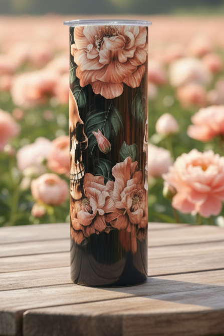 Skulls and Pink, Orange and Peach Flowers 20-ounce Tumbler