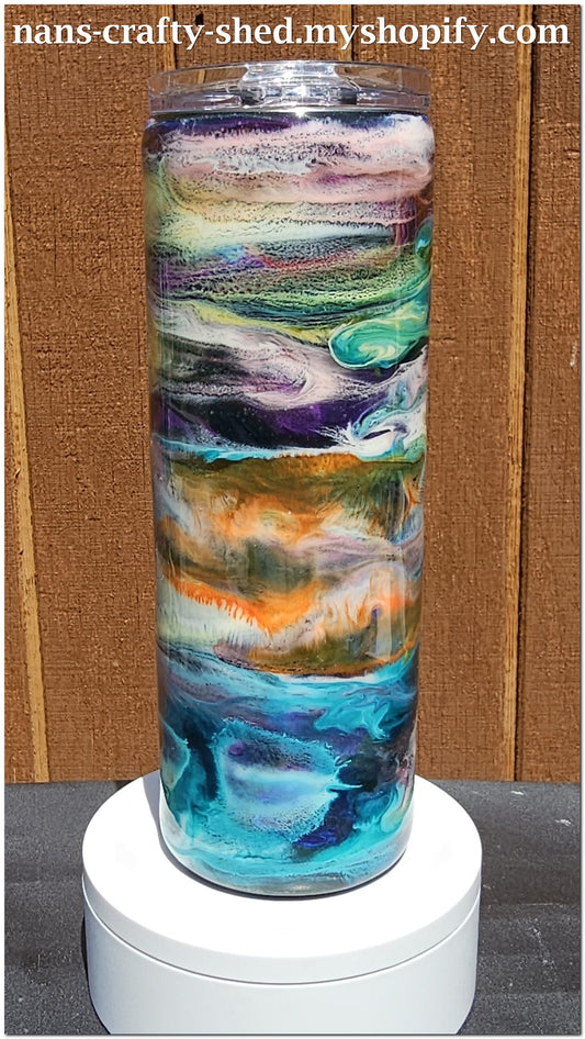 Teal, Orange and Pink Swirls Tumbler