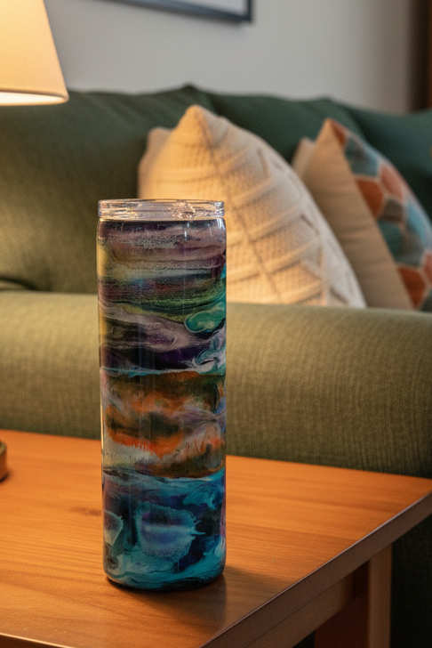 Teal, Orange and Pink Swirls Tumbler