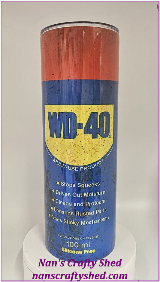 WD-40 White background 20-ounce tumbler
