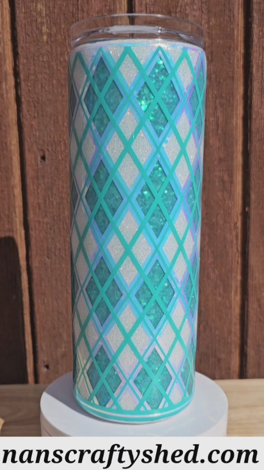Teal and white Argyle 20-ounce