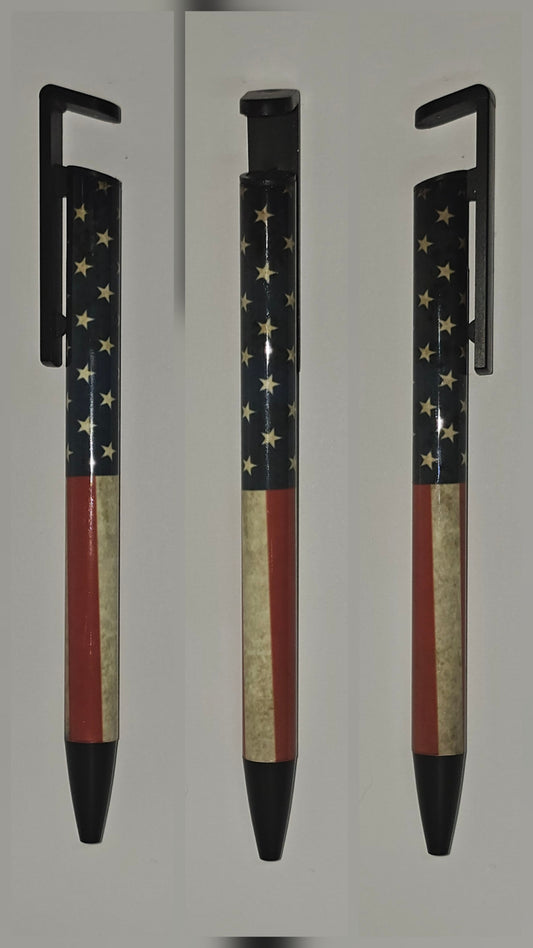 Patriotic pen + phone stand