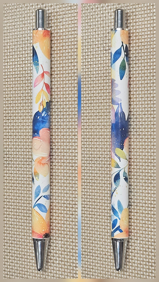 Peach and Blue Floral Pen