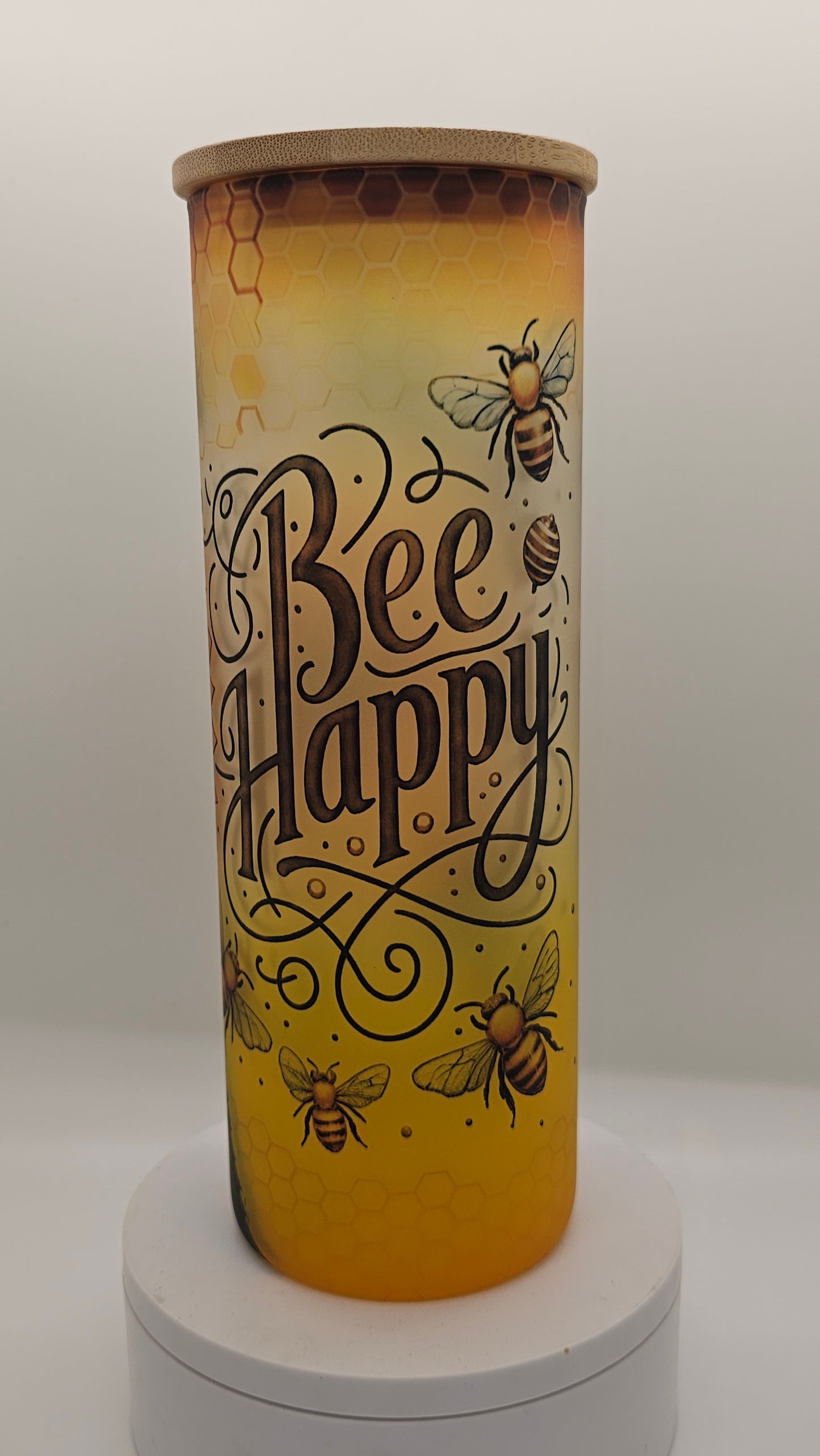 Bee Happy Glass Tumbler 20oz