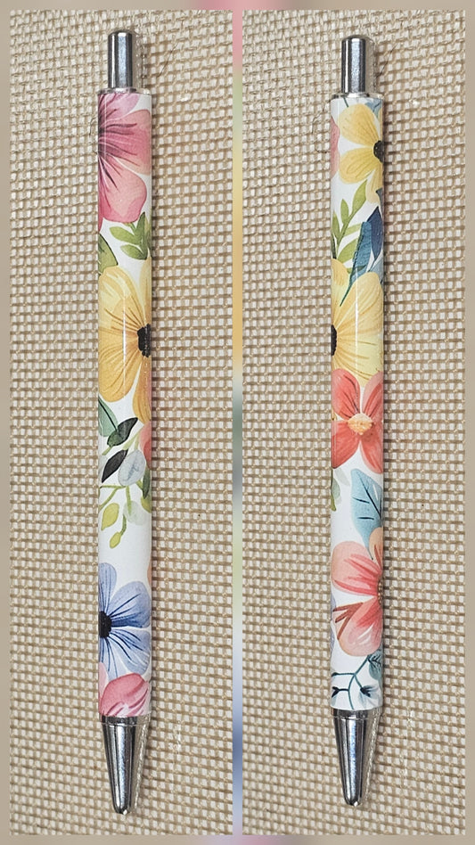 Yellow, orange and blue floral pen