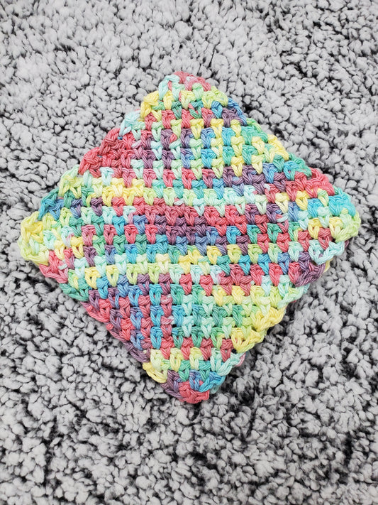 Yellow, Blue, Green and Coral Handmade Crocheted dishcloth/washcloth