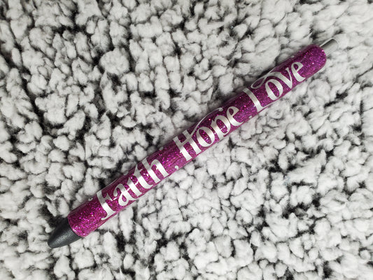 Magenta Faith, Hope, Love Glitter Pen - Refillable gel