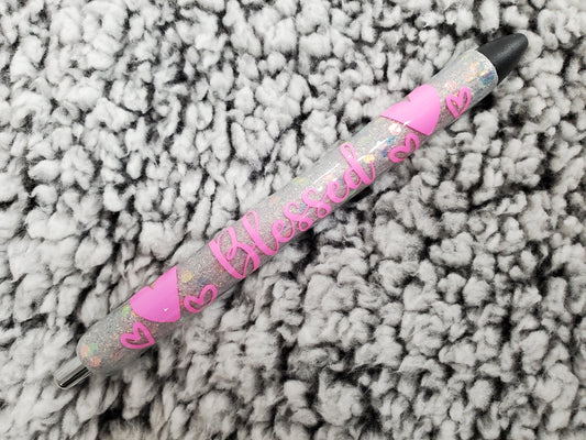 Silver Holographic "blessed" Glitter Pen - Refillable gel