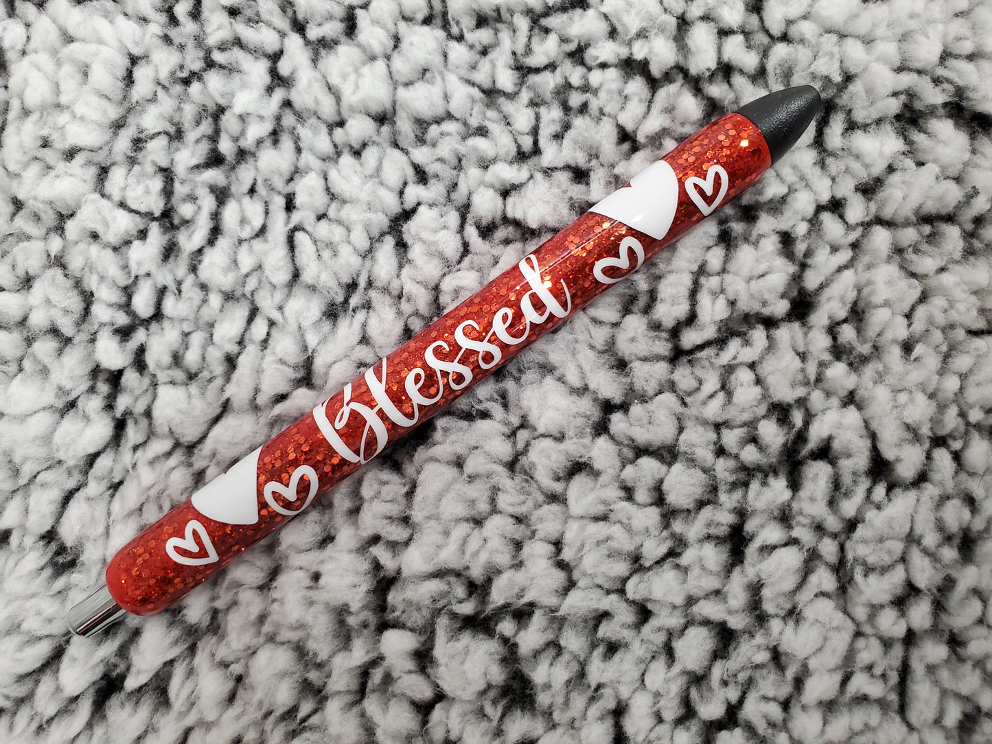 Red "blessed" Glitter Pen - Refillable gel.