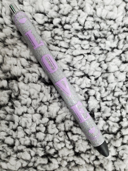 Silver Holographic "LOVE" Glitter Pen - Refillable gel