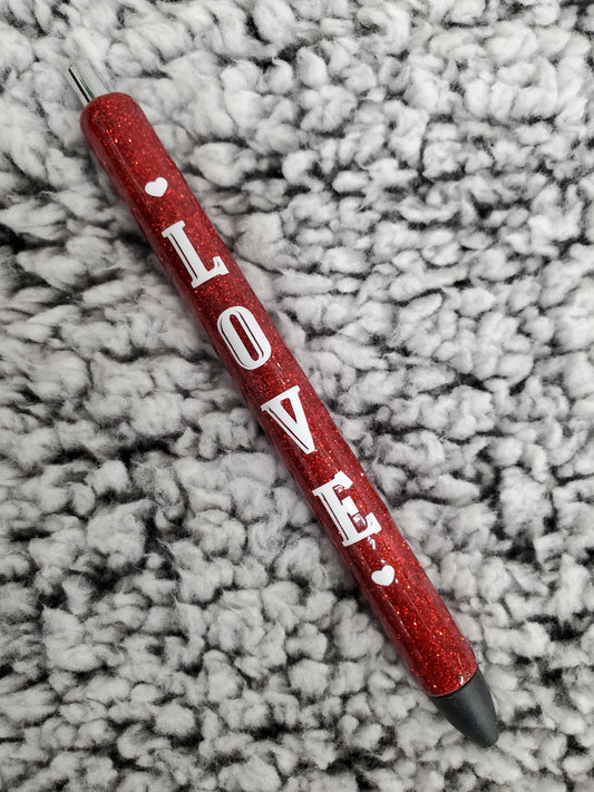 Red "LOVE" Glitter Pen - Refillable gel