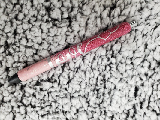 Pink "love" Glitter Pen - Refillable gel.