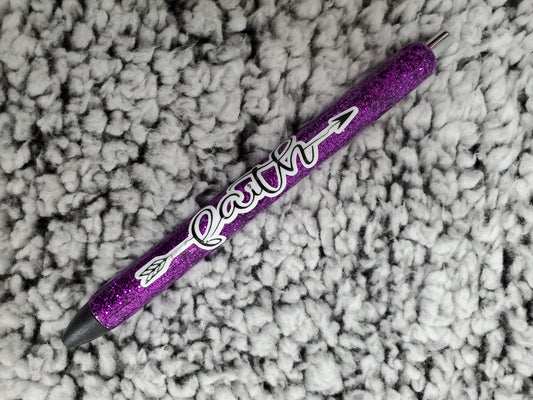 Purple "faith" Glitter Pen - Refillable gel.