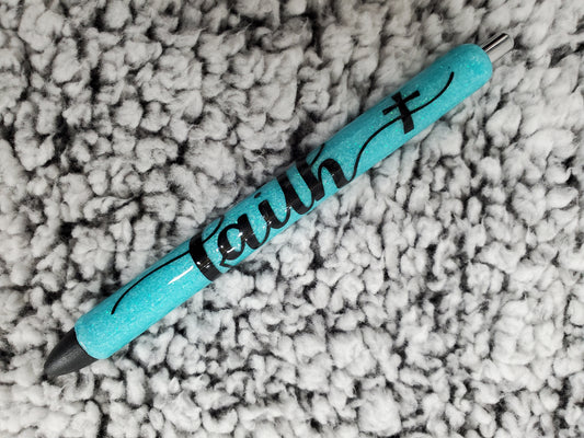 Light blue "faith" Glitter Pen - Refillable gel.