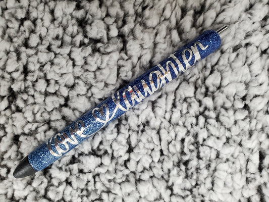 Blue "Love <3 Laughter" Glitter Pen - Refillable gel