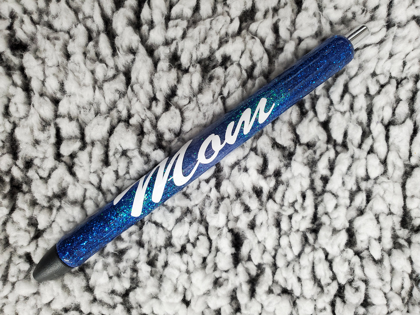 Blue "Mom" Glitter Pen - Refillable gel