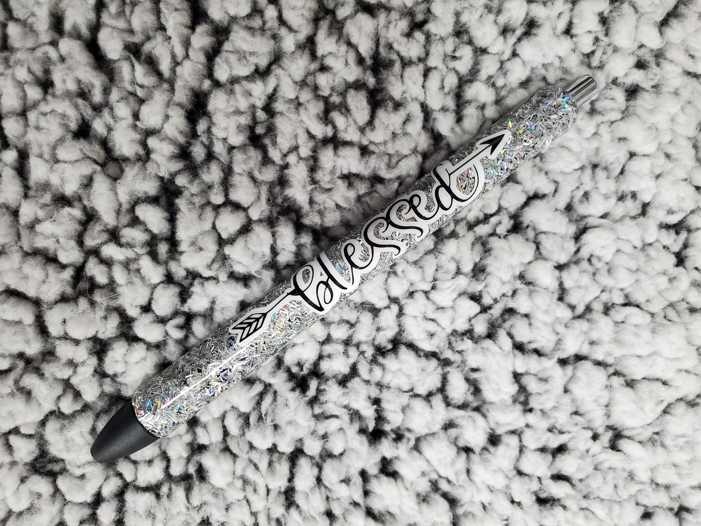 Long Silver Holographic "blessed" Glitter Pen - Refillable gel