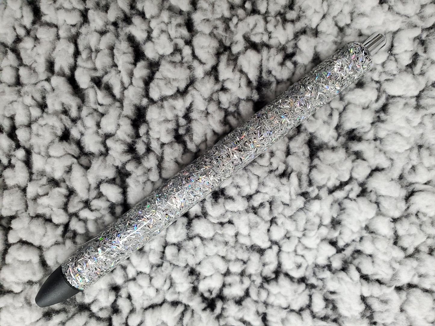 Long Silver Holographic "blessed" Glitter Pen - Refillable gel