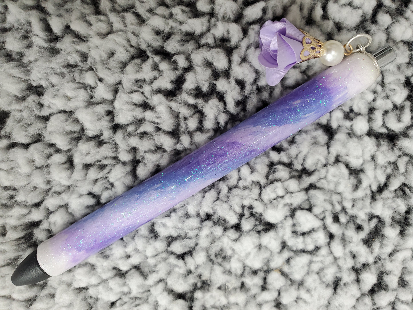 Hand Painted Purple and Blue Glitter Pen with Flower Charm