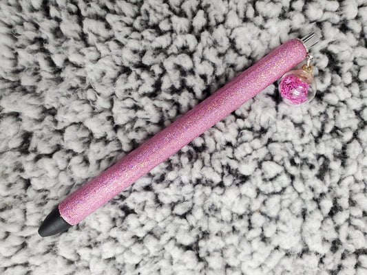 Pink Glitter Pen with Ball Charm - Refillable gel