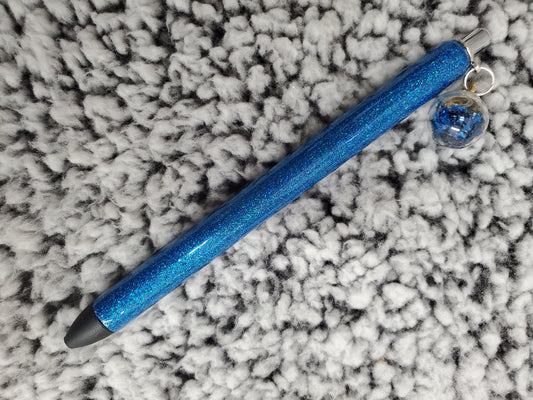 Blue Glitter Pen with Ball Charm - Refillable gel