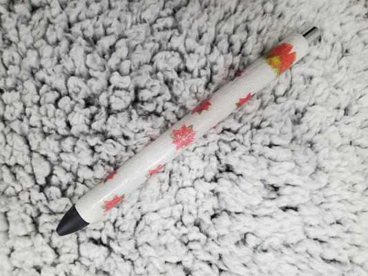 Christmas Glitter Pen with Poinsettias