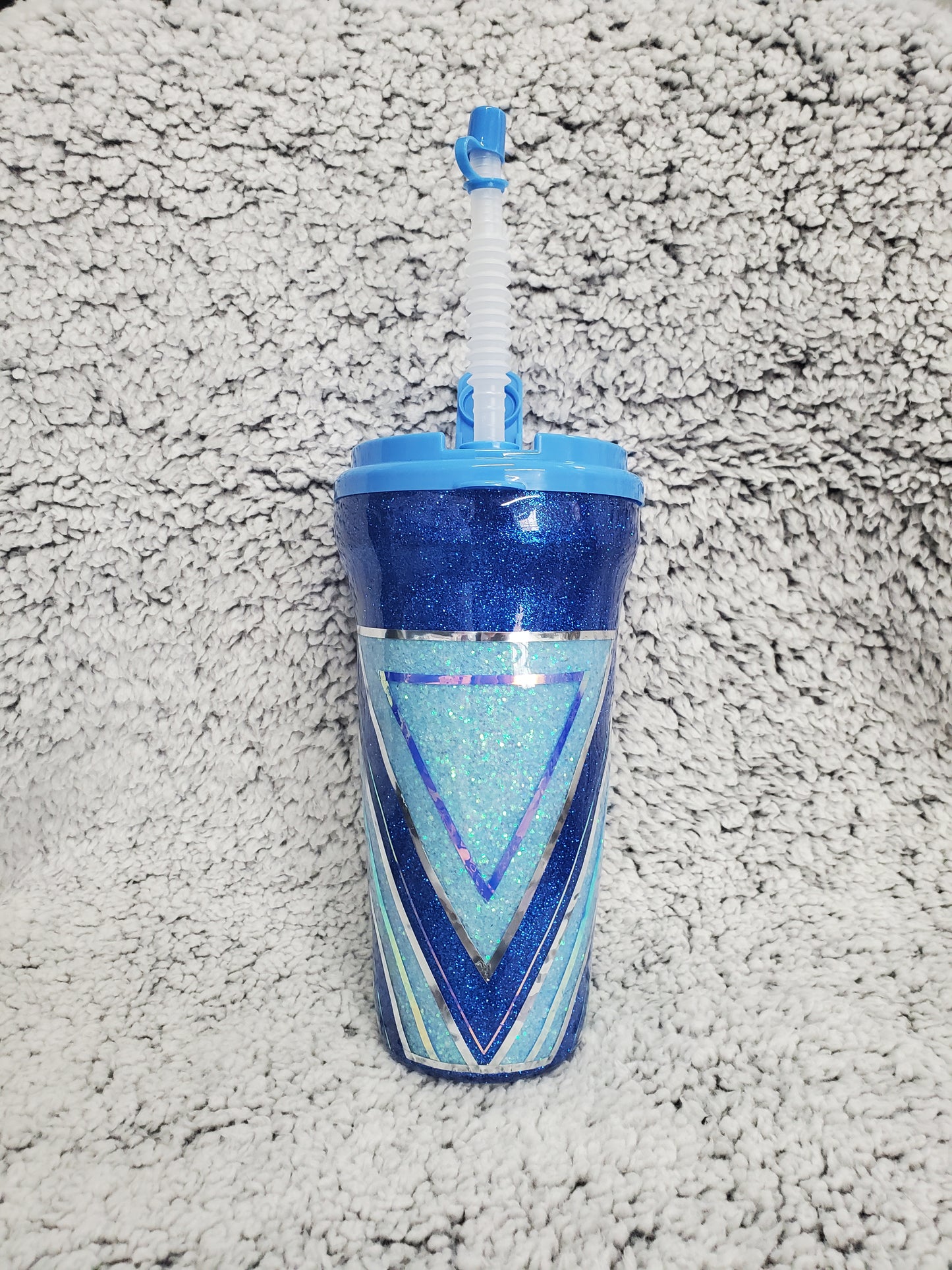 Blue Pinstripe 35 ounce Plastic Glitter Tumbler