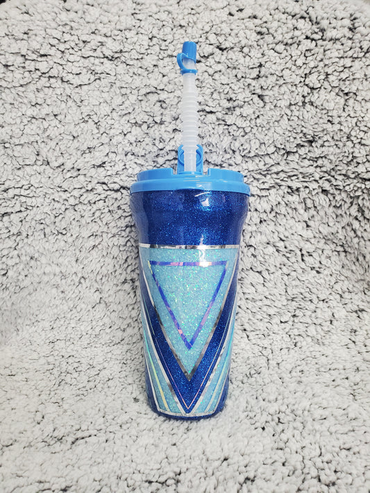 Blue Pinstripe 35 ounce Plastic Glitter Tumbler