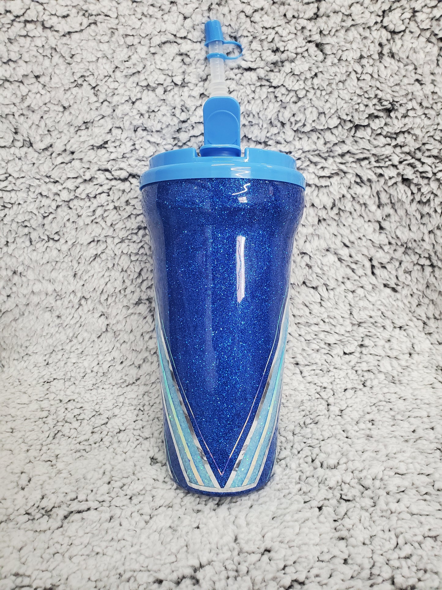 Blue Pinstripe 35 ounce Plastic Glitter Tumbler