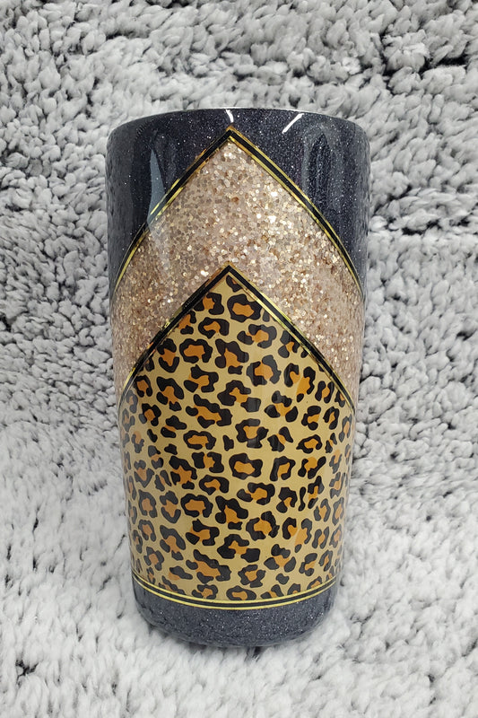 Leopard Print Black and Gold Stainless-Steel Glitter Tumbler