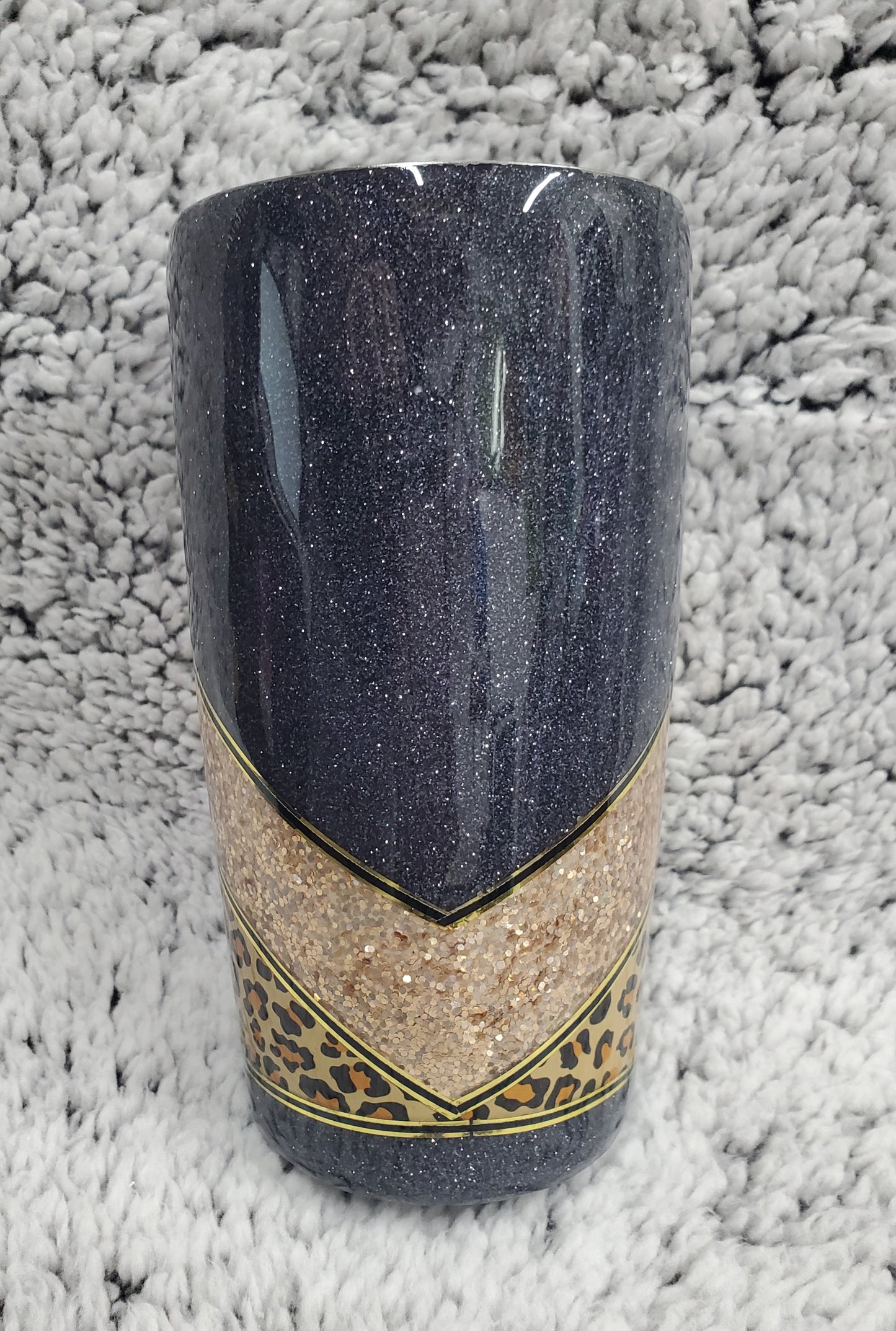 Leopard Print Black and Gold Stainless-Steel Glitter Tumbler