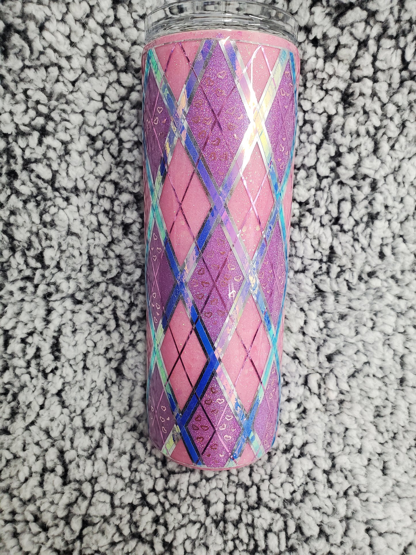 Pink and Purple Argyle 20-ounce Glitter Tumbler