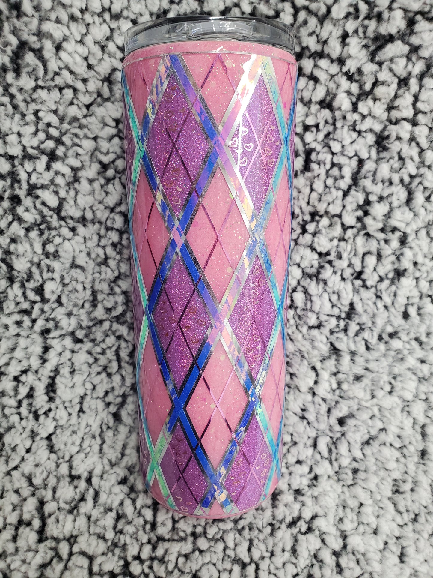 Pink and Purple Argyle 20-ounce Glitter Tumbler