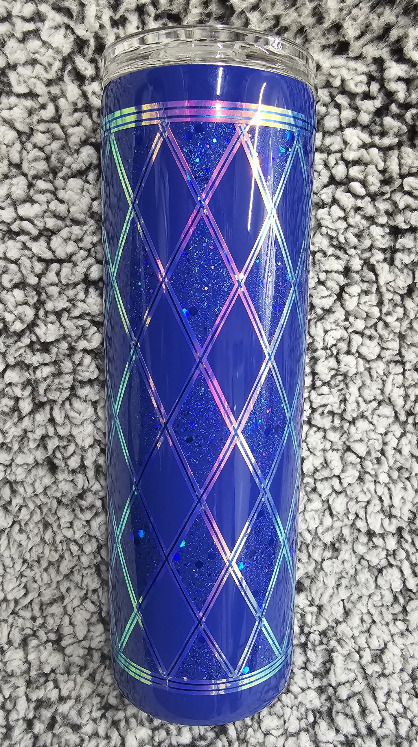 Blue on Blue Argyle Glitter Tumbler 30-ounce