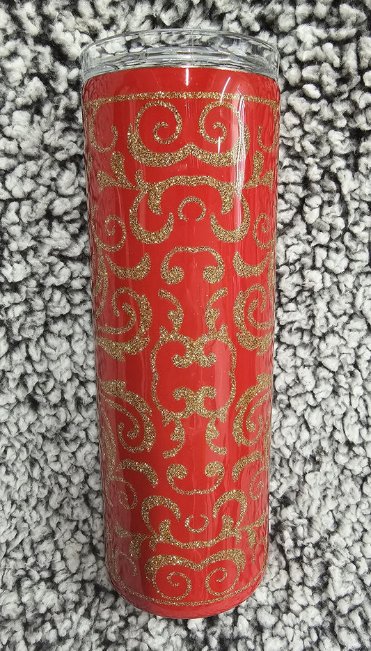 Red and Gold Filigree 20-ounce Tumbler