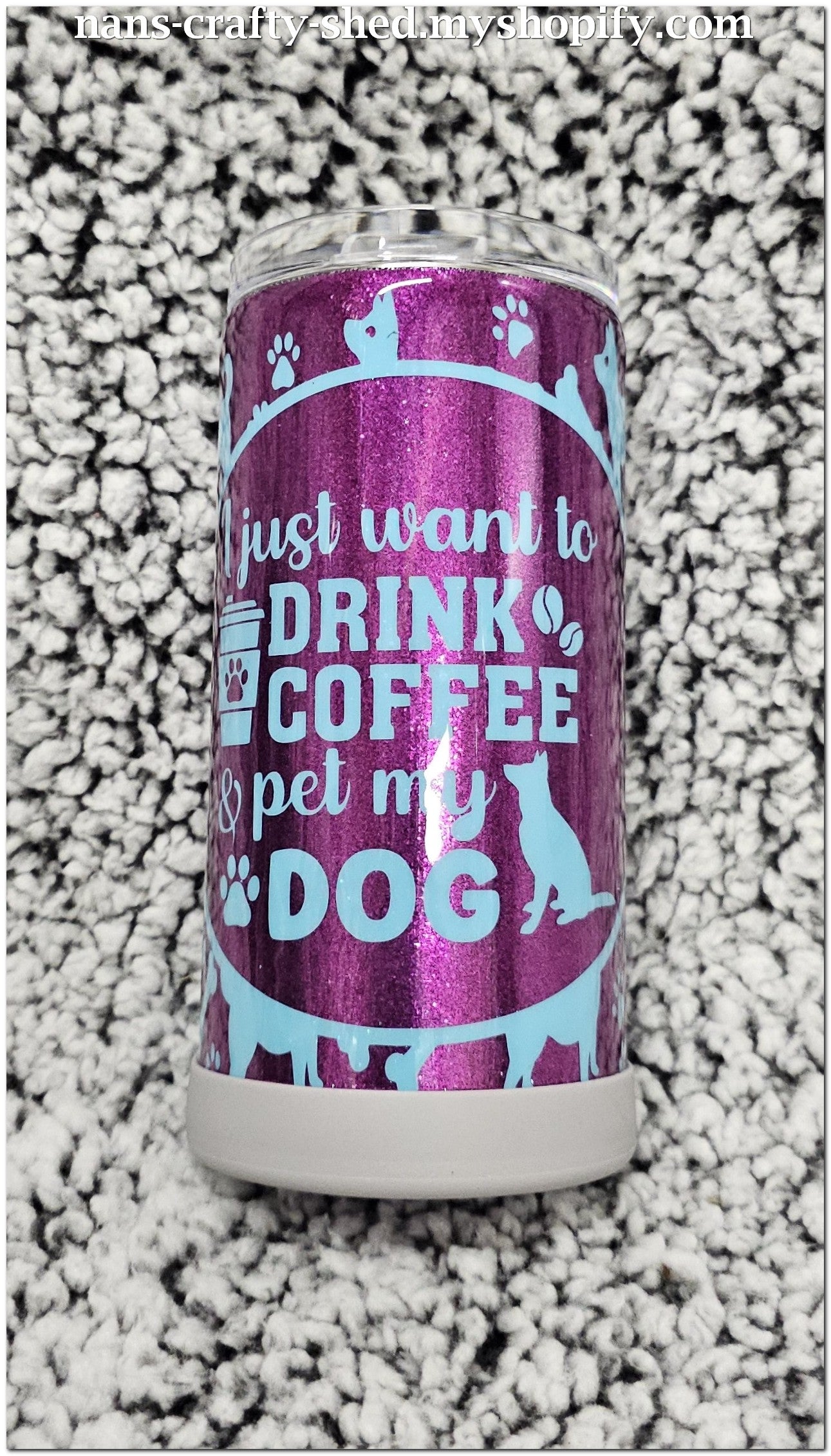 I Just Want Coffee and to Pet My Dog 15-ounce Glitter Tumbler