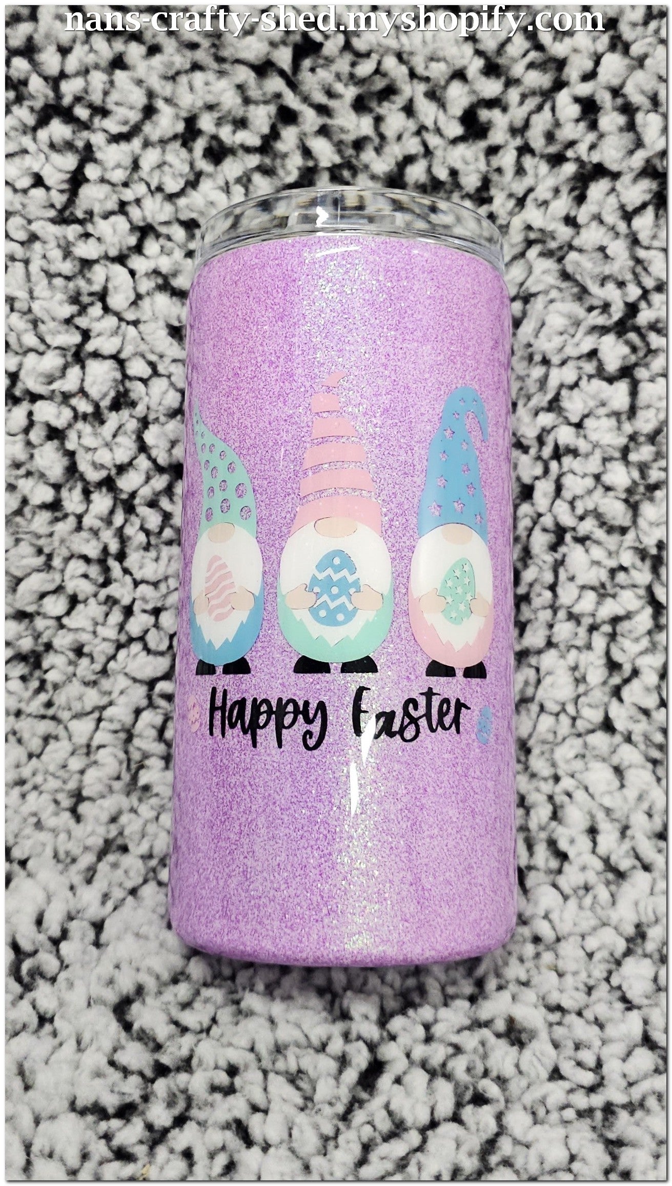 Bunny got Back with Gnomes 15-ounce Glitter Tumbler