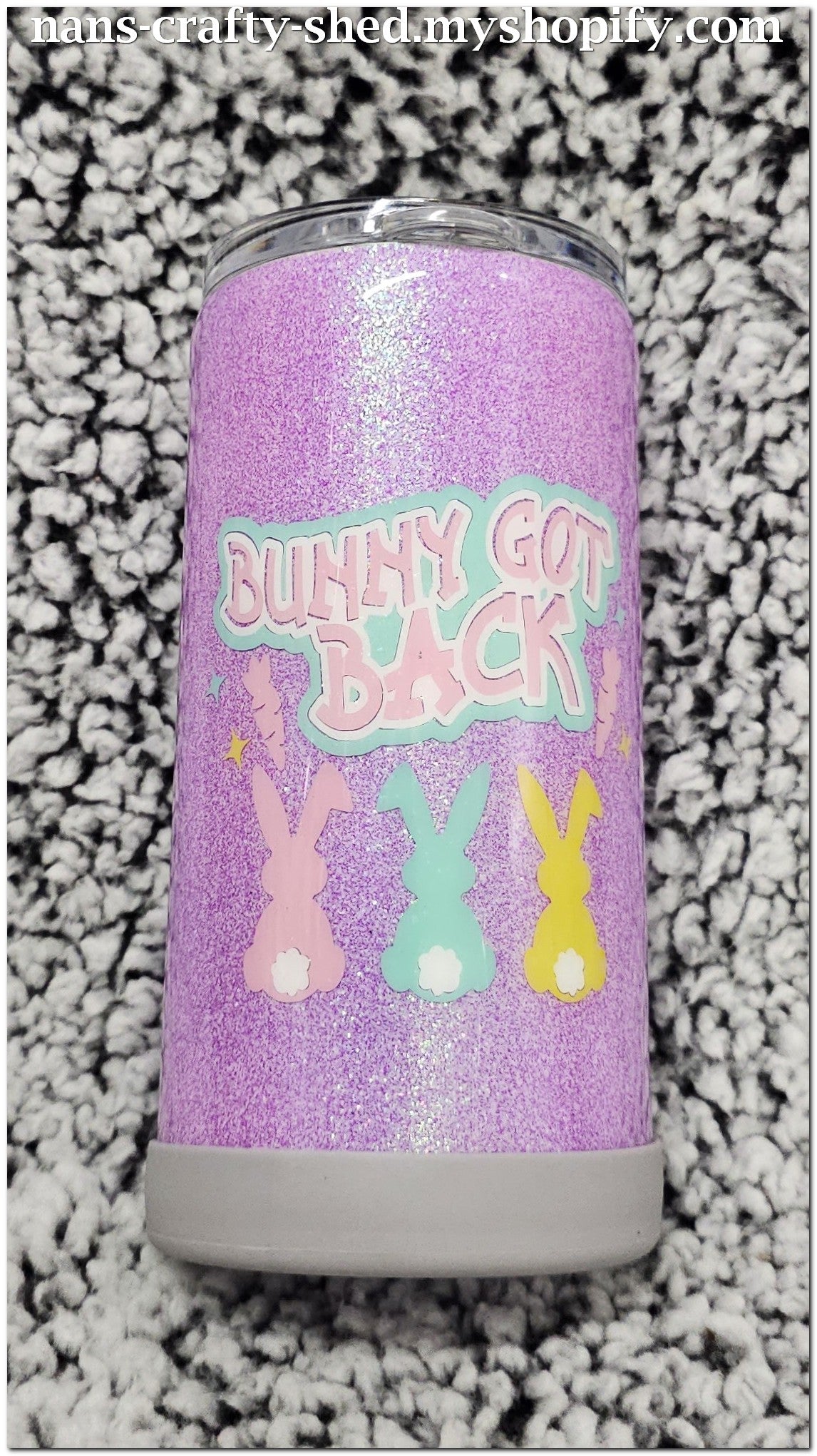 Bunny got Back with Gnomes 15-ounce Glitter Tumbler